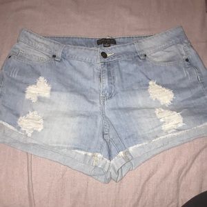 Distressed denim shorts